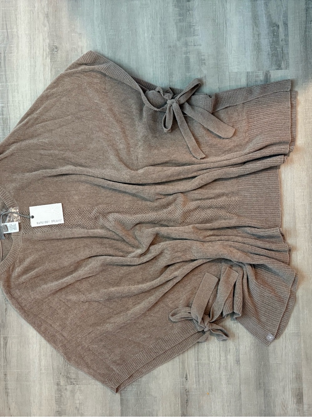 Barefoot Dreams Taupe Tie-Sleeve Poncho Sweater